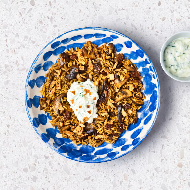 Mushroom Biryani With Cucumber Raita