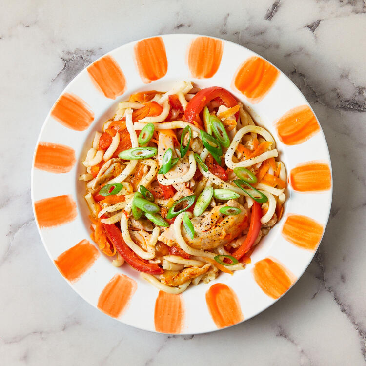 Spicy Sesame Chicken Udon Stir-Fry