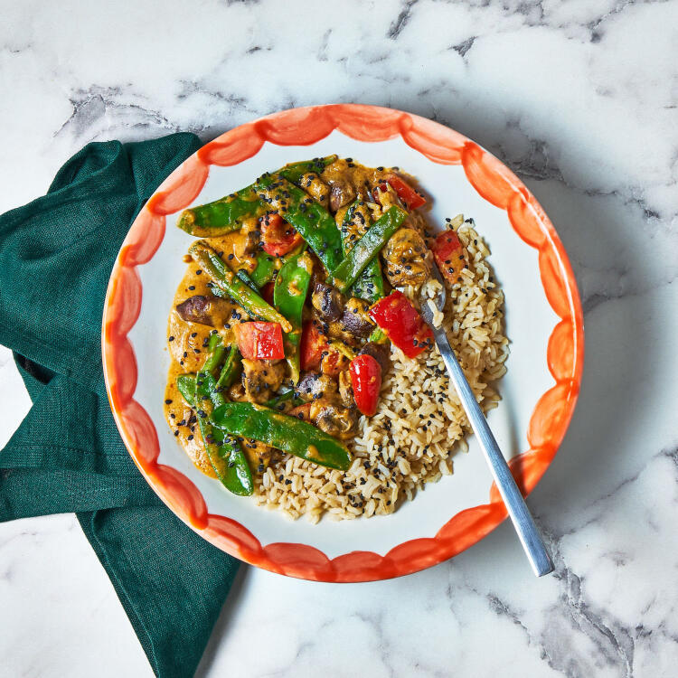 Nutty Three Veg Curry With Rice