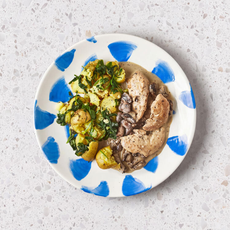 Creamy Mustard Chicken Breast With Spinach Crushed Potatoes